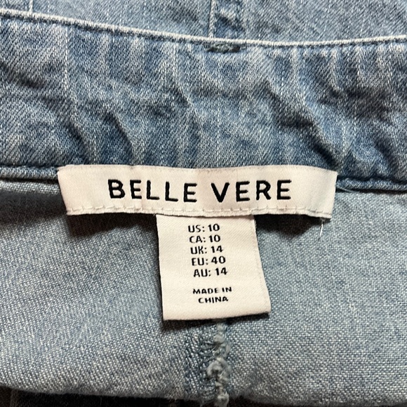 BELLE VERE 100% Cotton Light Wash Denim Midi Skirt w/ Front Slit & Pockets Sz 10 - Picture 5 of 9